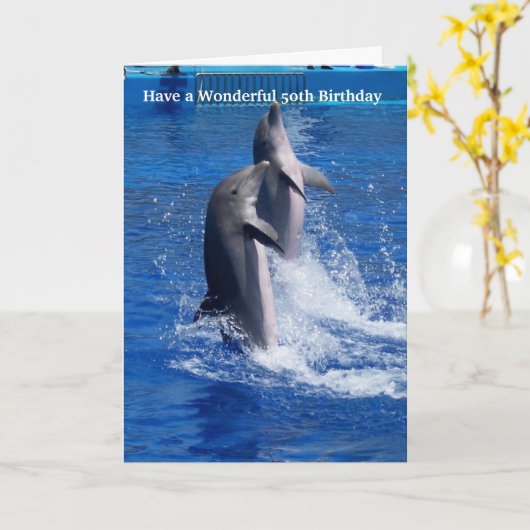 Dolphins Personalised 50th Birthday Karte (Gelbe Blume)