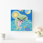 Dolphins Play Quadratische Wanduhr (Zuhause)