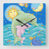 Dolphins Play Quadratische Wanduhr (Vorderseite)