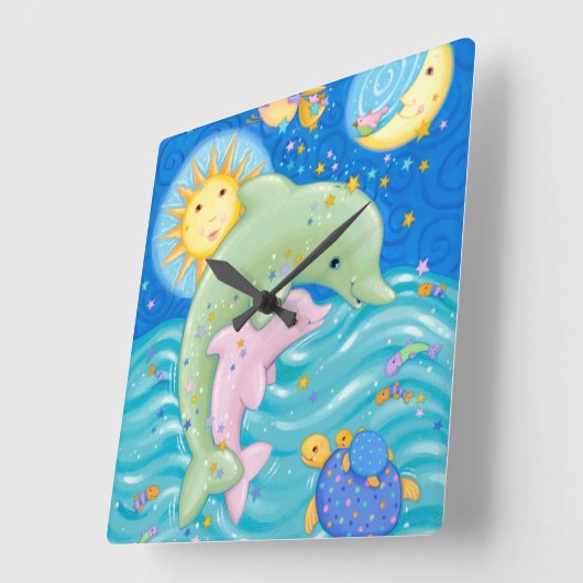 Dolphins Play Quadratische Wanduhr (Winkel)