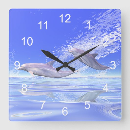 Dolphins Racing Quadratische Wanduhr (Vorderseite)