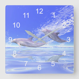 Dolphins Racing Quadratische Wanduhr