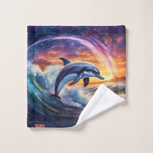 Dolphins Surfs Galaxy Design von Rich AMeN Gill Waschlappen (Waschlappen)