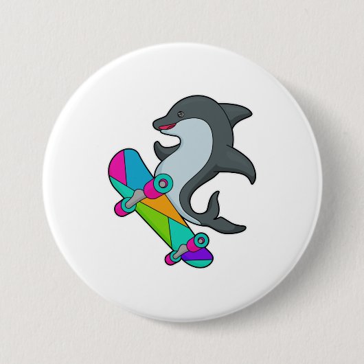 Dolpin als Skater mit Skateboard Button (Vorderseite)