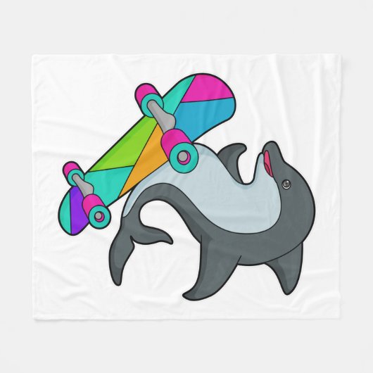 Dolpin als Skater mit Skateboard Fleecedecke (Vorderseite (Horizontal))