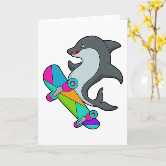 Dolpin als Skater mit Skateboard Karte (Gelbe Blume)