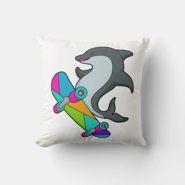 Dolpin als Skater mit Skateboard Kissen (Vorderseite)