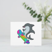 Dolpin als Skater mit Skateboard Postkarte (Stehend Vorderseite)