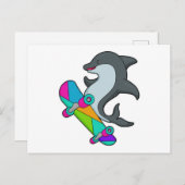 Dolpin als Skater mit Skateboard Postkarte (Vorne/Hinten)