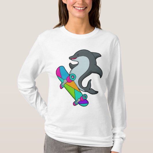 Dolpin als Skater mit Skateboard T-Shirt (Vorderseite)