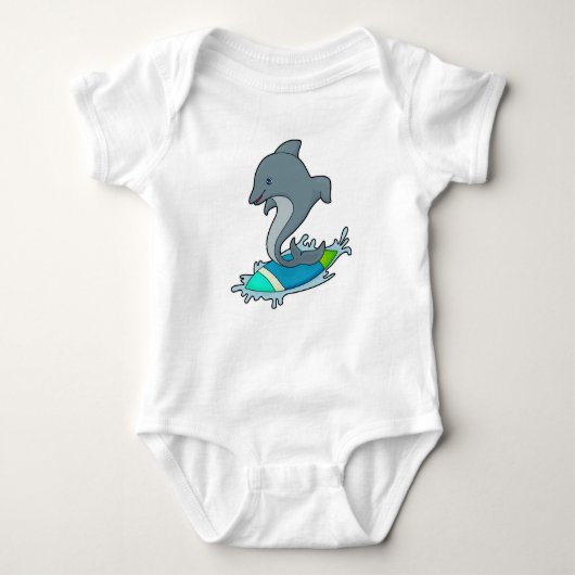 Dolpin als Surfer mit Surfboard Baby Strampler (Vorderseite)