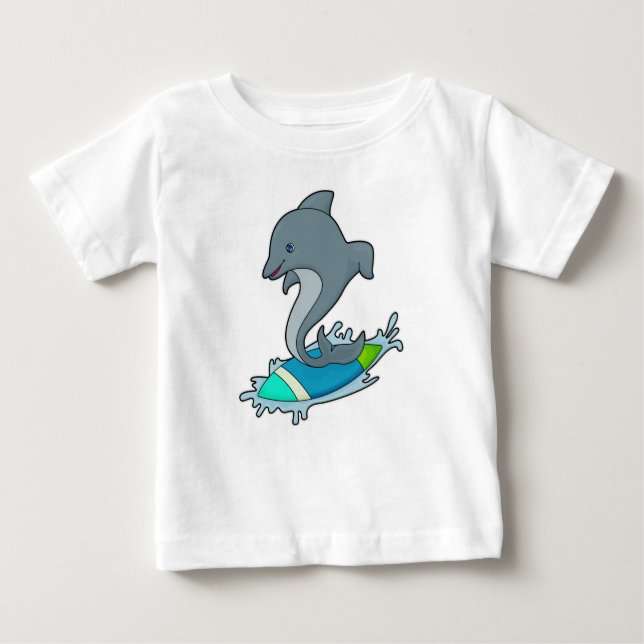Dolpin als Surfer mit Surfboard Baby T-shirt (Vorderseite)