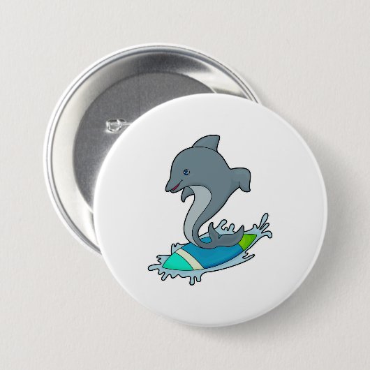 Dolpin als Surfer mit Surfboard Button (Vorne & Hinten)