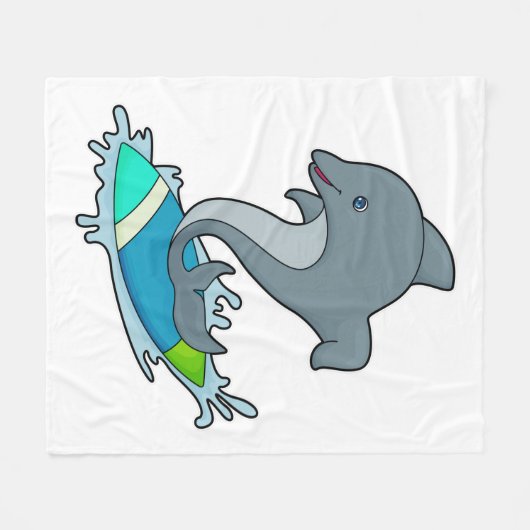 Dolpin als Surfer mit Surfboard Fleecedecke (Vorderseite (Horizontal))