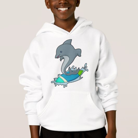 Dolpin als Surfer mit Surfboard Hoodie (Vorderseite)