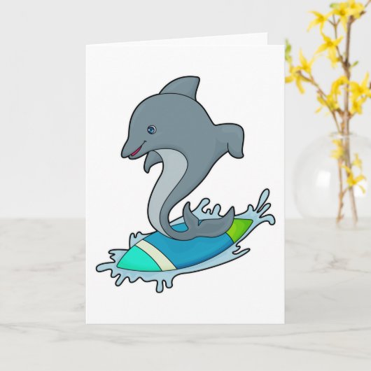 Dolpin als Surfer mit Surfboard Karte (Gelbe Blume)