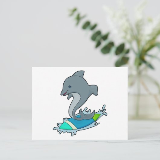 Dolpin als Surfer mit Surfboard Postkarte (Stehend Vorderseite)
