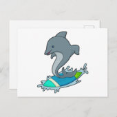 Dolpin als Surfer mit Surfboard Postkarte (Vorne/Hinten)