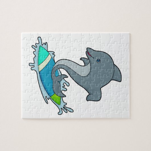 Dolpin als Surfer mit Surfboard Puzzle (Horizontal)