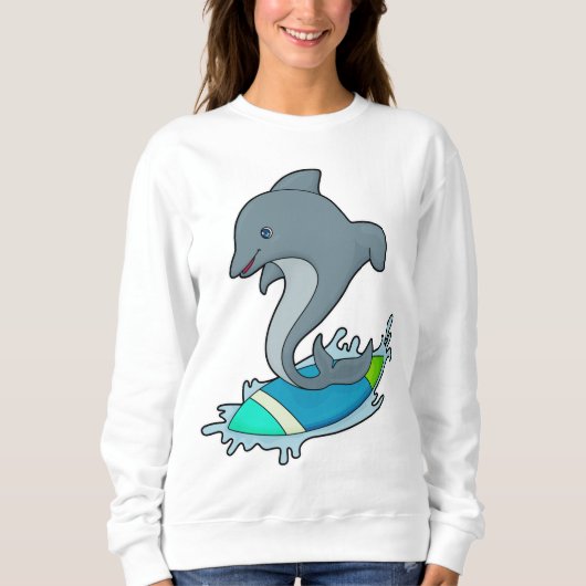 Dolpin als Surfer mit Surfboard Sweatshirt (Vorderseite)