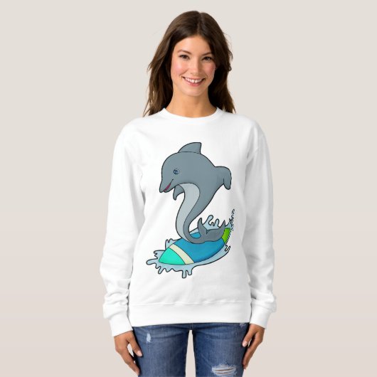 Dolpin als Surfer mit Surfboard Sweatshirt (Vorne ganz)