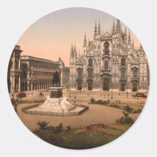 Dom von Mailand und Piazza, Lombardei, Italien Runder Aufkleber