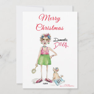 Domestic Diva, Happy Holiday Wishes Caricature  Feiertagskarte