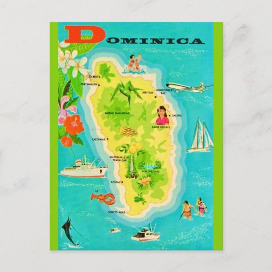 Dominica Caribbean Island Map Postcard Postkarte (Vorderseite)