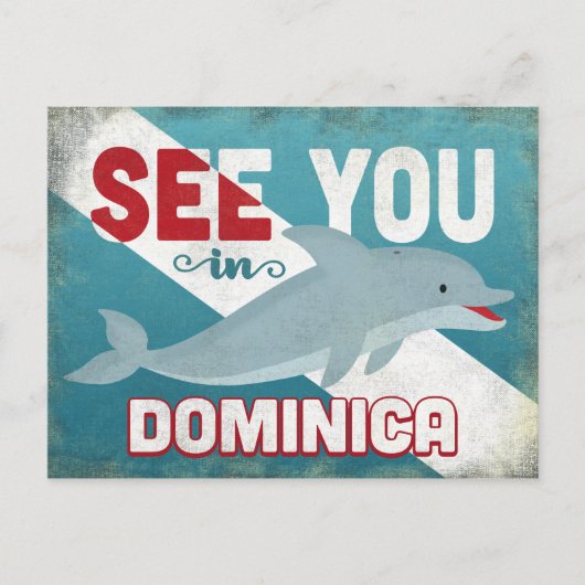 Dominica Dolphin - Retro Vintage Travel Postkarte (Vorderseite)