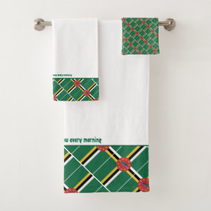 DOMINICA FLAG Personalisierte Schrift WEISS Badhandtuch Set