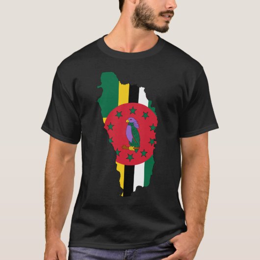 Dominica-Flaggenkarte DM T-Shirt (Vorderseite)