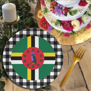 Dominica Plate, Büffel kariert & Dominica Flag Pappteller