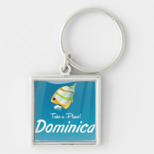 Dominica Retro Reiseplakat. Schlüsselanhänger