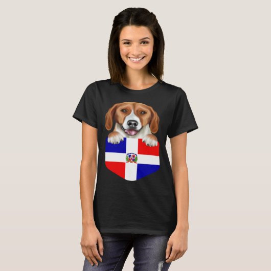 Dominican Republic Flag American Foxhound Dog In P T-Shirt (Vorne ganz)