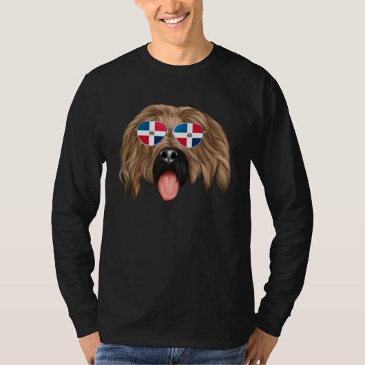 Dominican Republic Flag Briard Dog Pocket T-Shirt (Vorderseite)