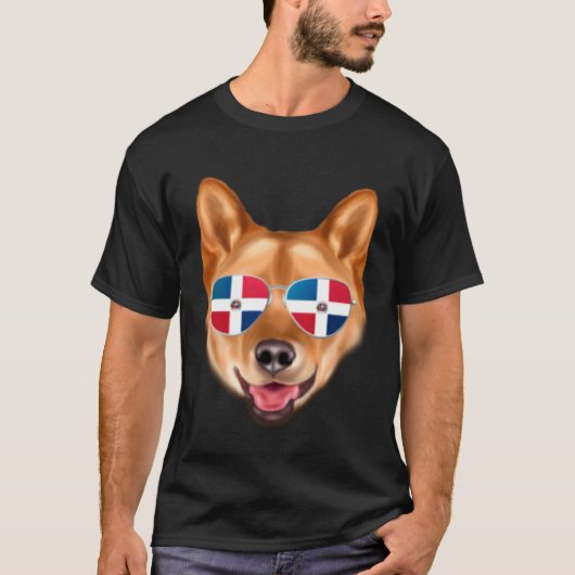 Dominican Republic Flag Finnish Spitz Dog Pocket T-Shirt (Vorderseite)