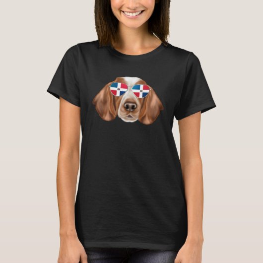 Dominican Republic Flag Welsh Springer Spaniel Dog T-Shirt (Vorderseite)