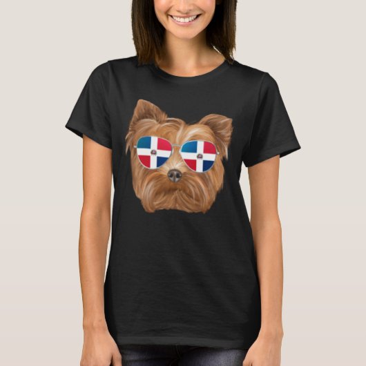 Dominican Republic Flag Yorkshire Terrier Dog Pock T-Shirt (Vorderseite)