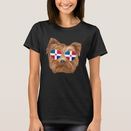 Dominican Republic Flag Yorkshire Terrier Dog Pock T-Shirt (Vorderseite)