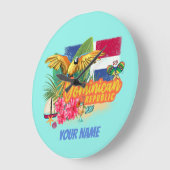 Dominican Republic Retro Caribbean Island Parrot Große Wanduhr (Winkel)