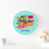 Dominican Republic Retro Caribbean Island Parrot Große Wanduhr (Zuhause)