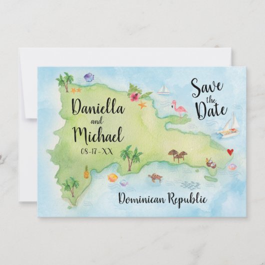 Dominikanische Republik - Aquarellfarbe Save the D Date (Vorderseite)