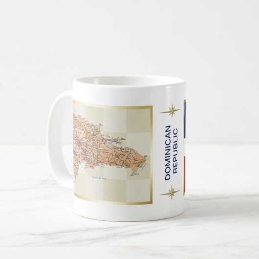 Dominikanische Republik-Flagge + Karten-Tasse Kaffeetasse (Vorderseite Links)