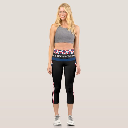 Dominikanische Republik Flaggenmode, Fitness, Spor Capri Leggings (Vorderseite)