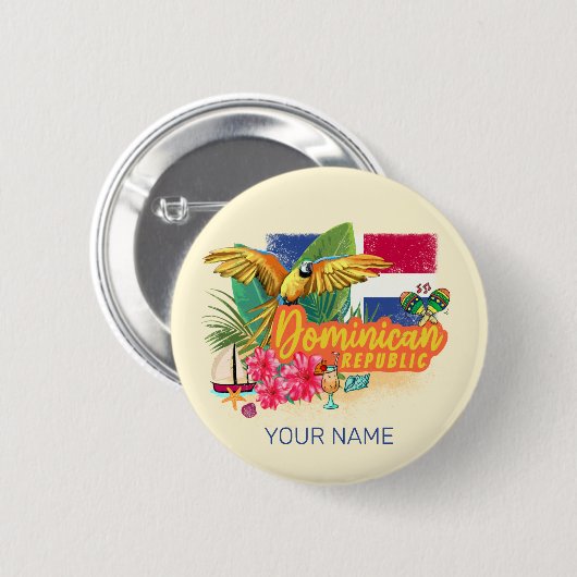 Dominikanische Republik Retro Caribbean Parrot Button (Vorne & Hinten)