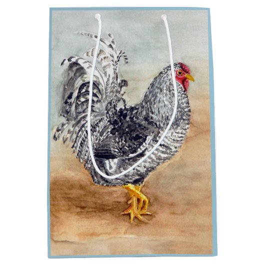 Dominique Chicken Rooster Wasserfarbenspiel Mittlere Geschenktüte (Vorderseite)