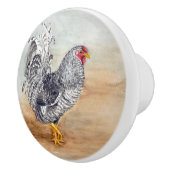 Dominique Chicken Rooster Watercolor Kunstwerk Keramikknauf (Rechts)
