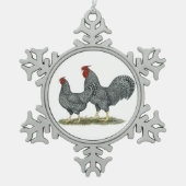 Dominique Chickens Schneeflocken Zinn-Ornament (Vorderseite)