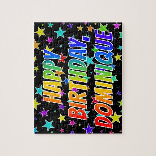 "DOMINIQUE" Vorname, Fun "HAPPY BIRTHDAY" Puzzle (Vertikal)