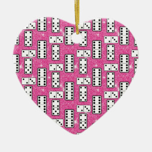 Domino Pieces Dominospiel Spiel Rosa Glitzer Keramik Ornament